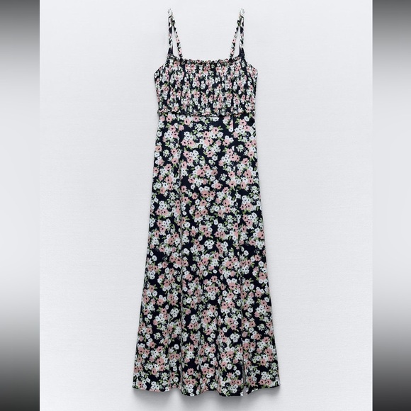 Zara linen blend floral print midi dress - Picture 4 of 5